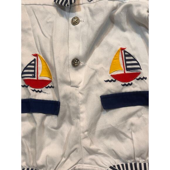 VTG Small Steps Boy Girl 18 Month Nautical Sailor Bubble Romper White Blue - Picture 13 of 13